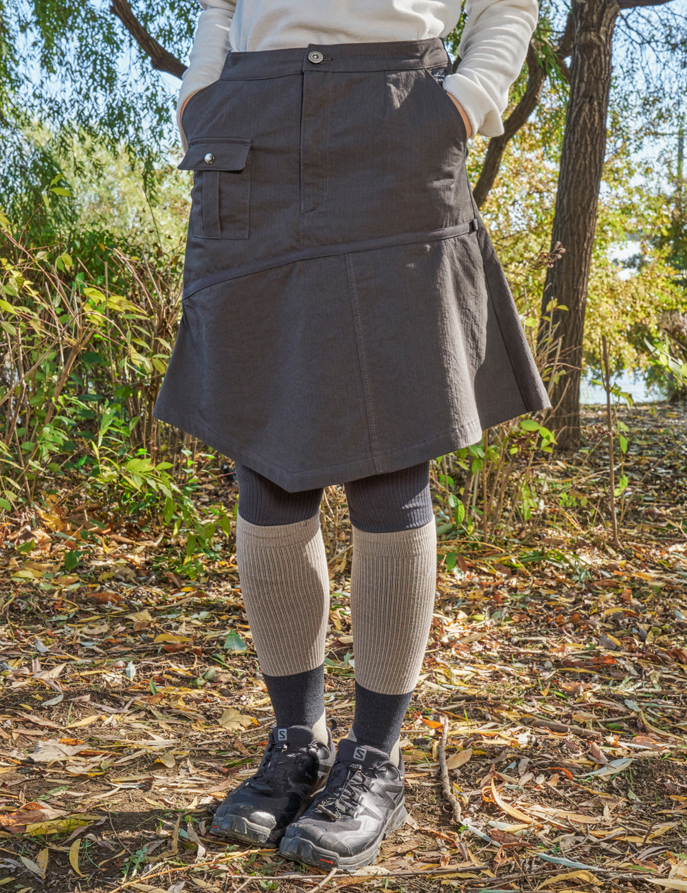 Faded Herringbone Cargo Skirt Charcoal